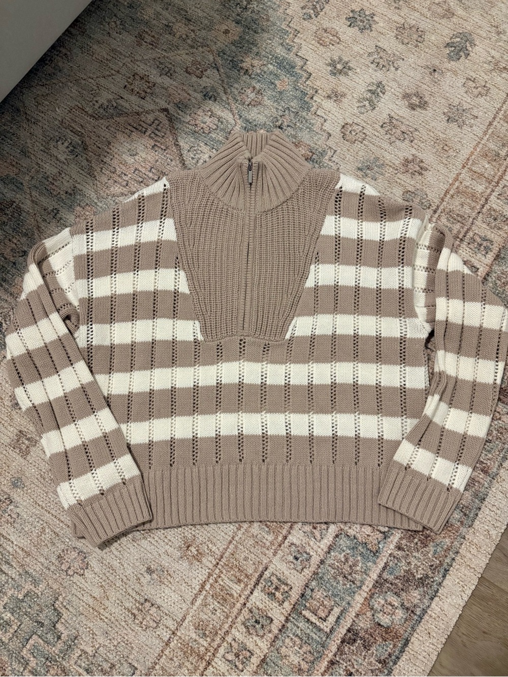 Women’s Striped Sweater in Taupe and Cream